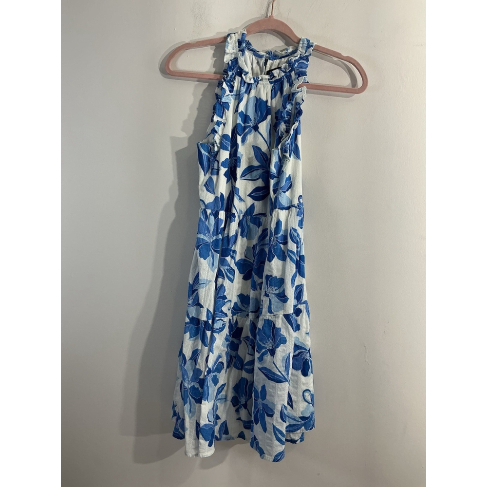 Womans Clover & Sloane Sundress S Blue White Floral Lined Sleeveless Back Zip